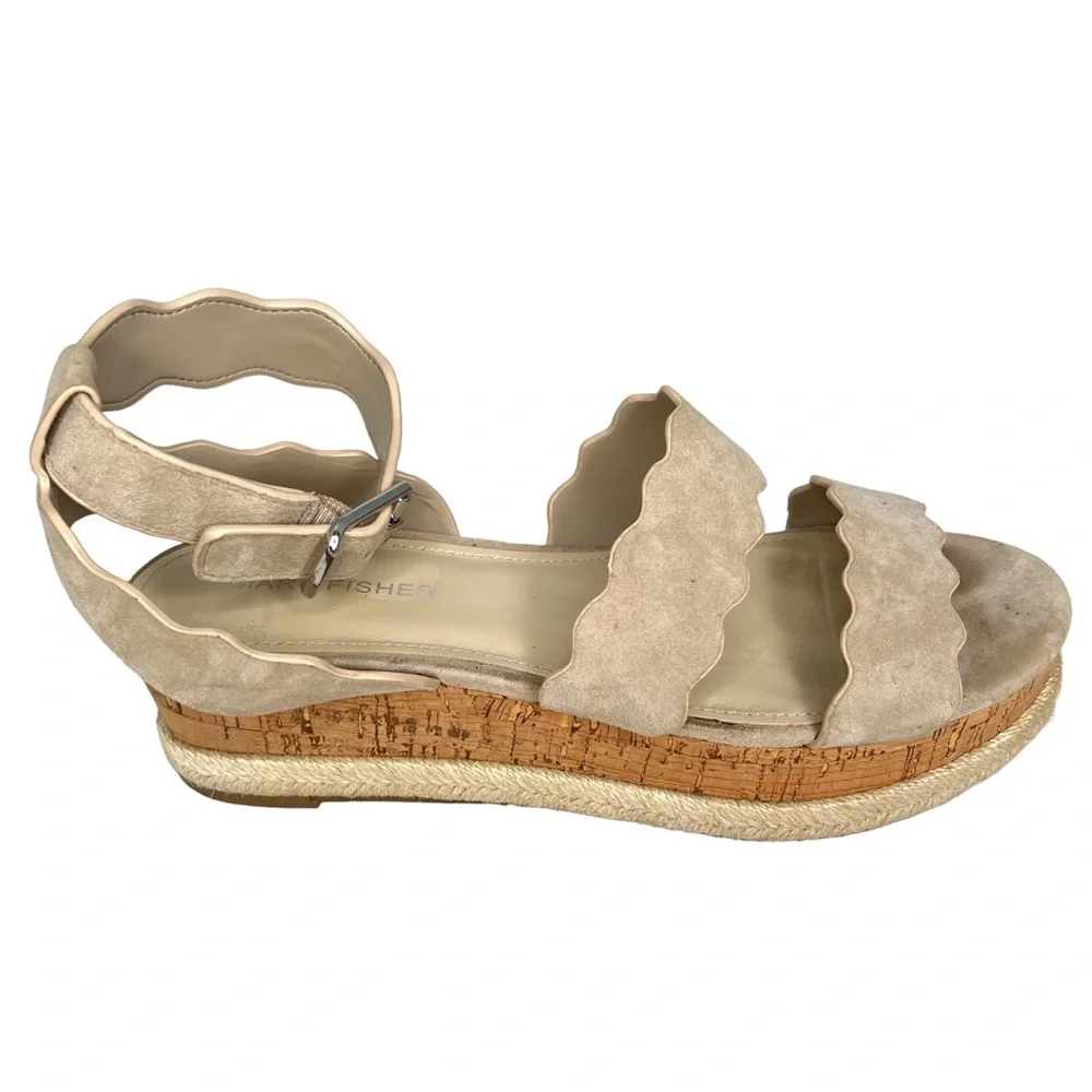 Marc Fisher Fayme Cork Espadrilles With Scalloped Suede Leather Straps 8M VGUC